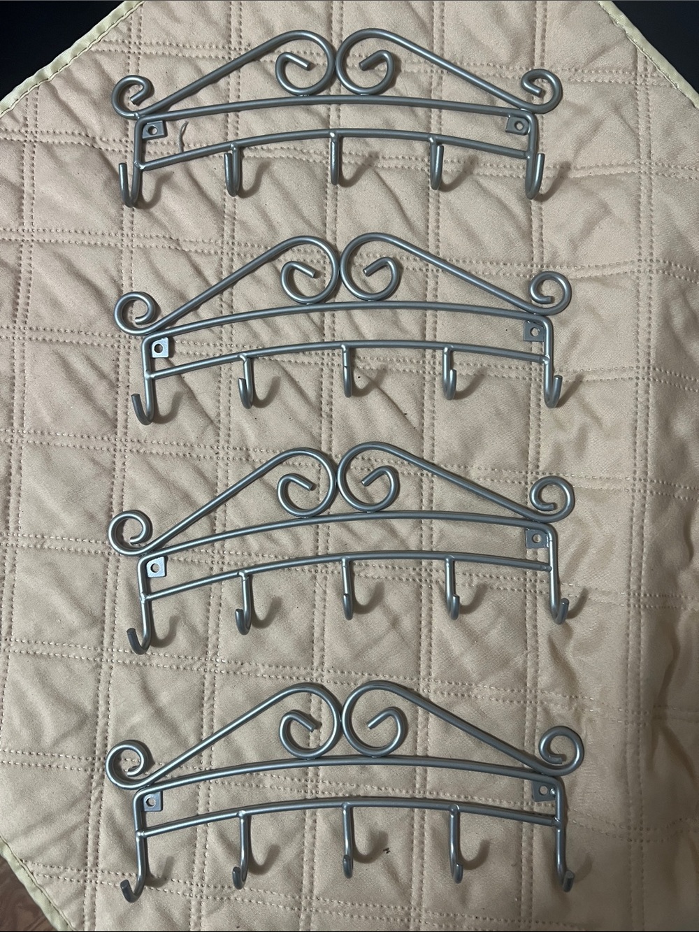 Decorative Silver Metal Wall Hook Rack - Scroll Design (Set of 4)